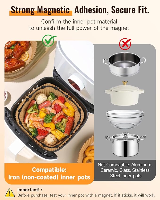 Air Fryer Magnets for Parchment Paper, 4Pcs Non-Segmented Design Air Fryer Accessories Locks Liner Magnet Silicone Buckle for Holding Down Disposable Safely, Prevent Covering Food＆Paper to Burn