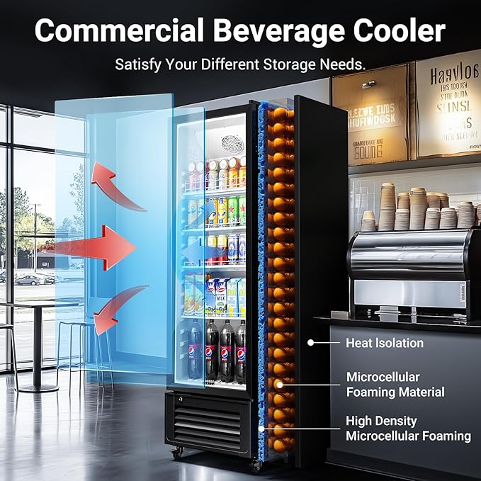 BODEGACOOLER Beverage Refrigerator, 326L/344 Qt Commercial Refrigerator For Kitchen, Home,Office and Garage, 312 Cans & 192 Bottles Display Refrigerator For Beer,Soda, Bar Cooler with Soft LED Light.