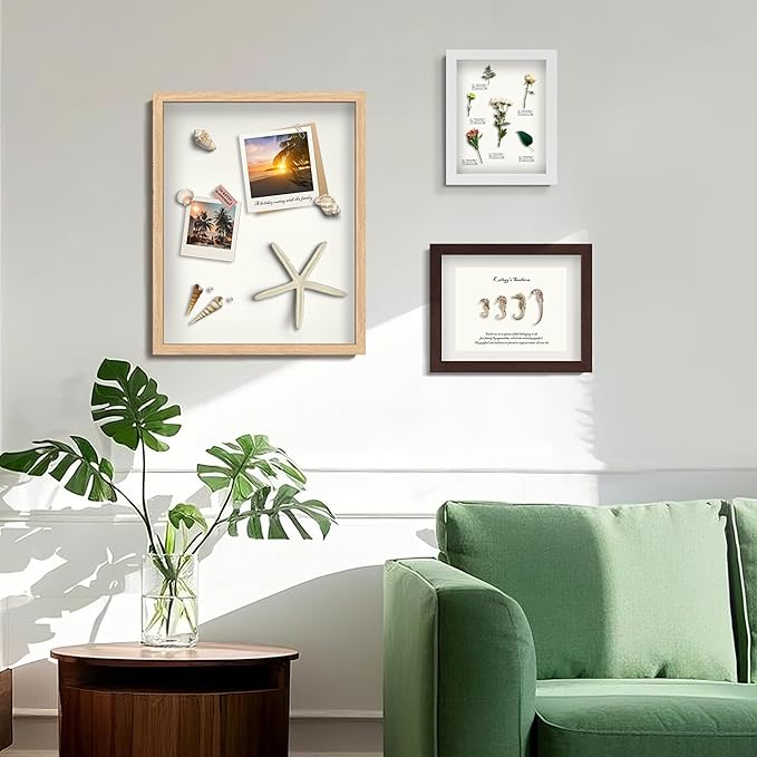 FrameWorks 11” x 11” Golden Oak Wooden Shadow Box Frame – Display Case with Soft Felt Back, Memory Box with Tempered Glass, Display Box with Elegant White Ball Push Pins, Wooden Flower Box
