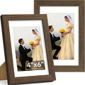 Vittanly 4x6 Picture Frame Set of 2, Solid Wood Frame for Wall or Tabletop, Display Photo 3.5x5 with Mat or 4x6 without Mat, Brown