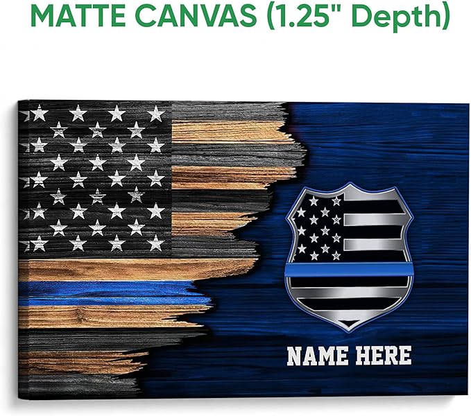 Custom Police Blue Line American Flag Back The Blue Personalized Name Poster & Framed Canvas, Wall Art Home Office Decoration Living Room Bedroom Aesthetic Decor