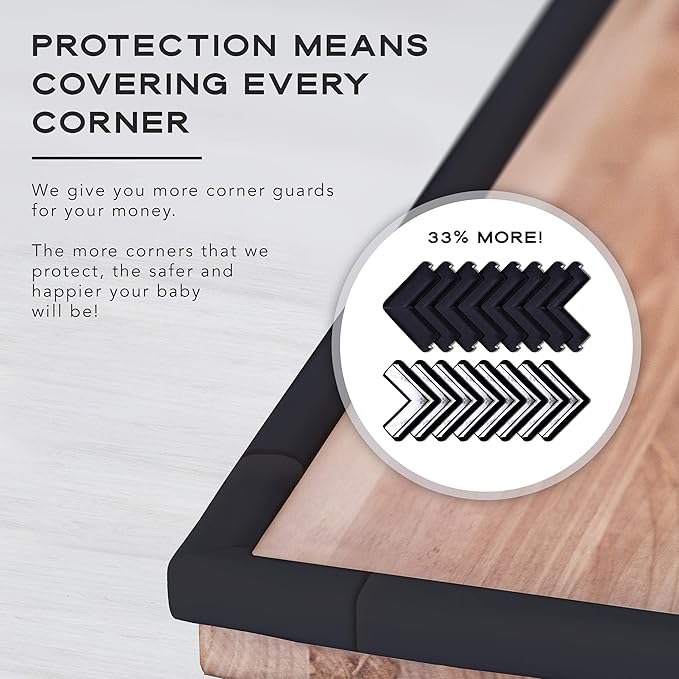 Bebe Earth - Baby Proofing Edge and Corner Guard Protector Set (16 Corners) - Safety Bumpers - Child Proof Furniture and Tables - Pre-Taped Bumper Corners (Black)