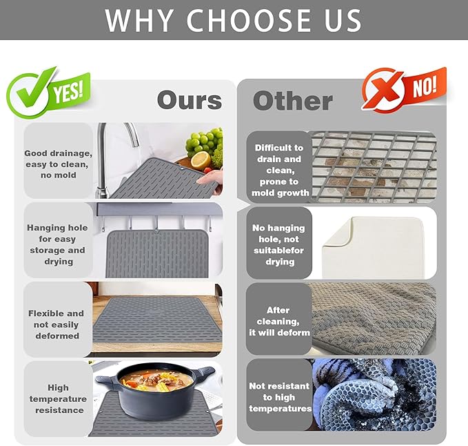 To encounter Silicone Dish Drying Mat - Extral Large 24" x 18" - Set of 2 Flexible Rubber Drying Mat, Heat Resistant Silicone Trivet, Countertop Mat, Dish Draining Mat, Sink Mat