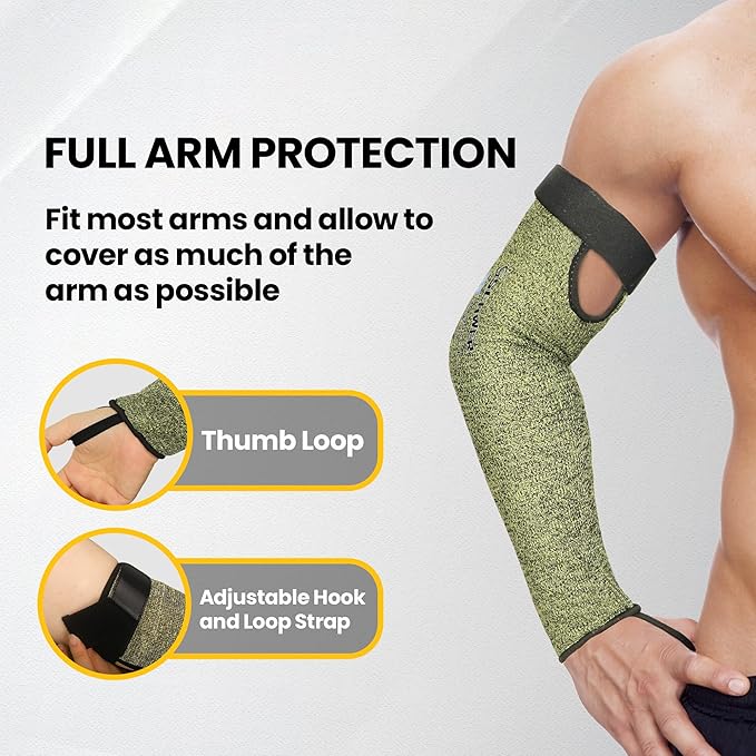 Schwer 2 Pairs CORE Arm Protection Sleeves S081, ANSI A5 Cut Resistant Sleeves with Thumbhole, Non-PFAS Flame Resistant Welding Sleeve for Work Kitchen, Farmer Sleeve for Gardening Arm Guards
