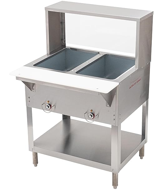 Kratos Commercial Electric Steam Table/Hot Food Table with Overshelf and Sneeze Guard, 2 Wells, Stainless Steel, Stationary, NSF, 120V (28W-191)