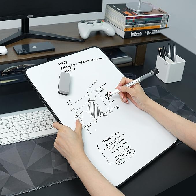 Double Sided Weekly Dry Erase Board with Stand 16"x12", to-do List White Board Calendar Dry Erase, Desktop Whiteboard Calendar, Schedule Board, Message Board, Menu Board for Home Office