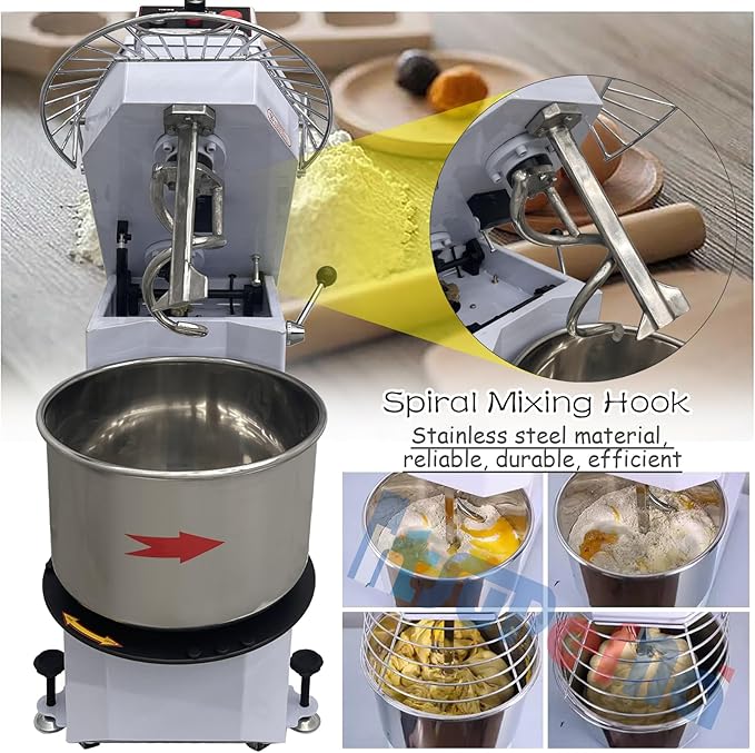 INTSUPERMAI Commercial Dough Mixer Machine Electric Food Mixer with Removable Bowl Double Action Spiral Mixer for Schools Bakeries Restaurants Pizzerias 110V 20 L / 20 QT Capacity
