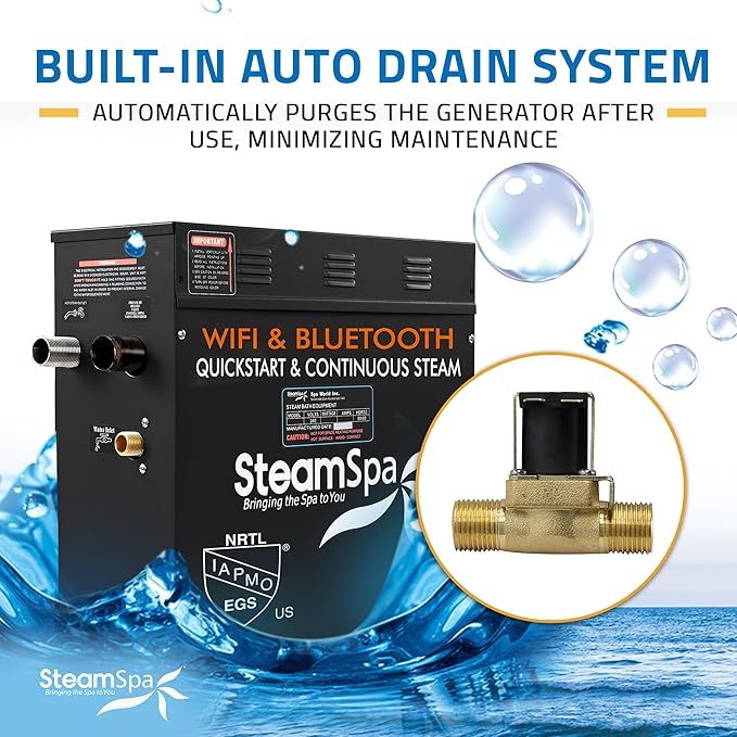 SteamSpa Steam System 18kW Steam Shower Generator with Bluetooth Wifi, Quickstart Continous Steam, Advanced Touch Pad Screen, Chroma Lights, Drain Pan and Auto Drain Oil Rubbed Bronze RVBS1800ORB-A