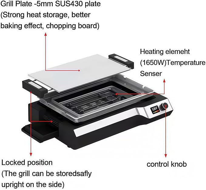 Electric Griddle Indoor, 14" Adjustable Temp Control 536° Electric Flat Top Grill, 5MM Stainless Steel Plate Even Heat Retention, Removable & Dishwasher Plates Electric Grill for Indoor Outdoor