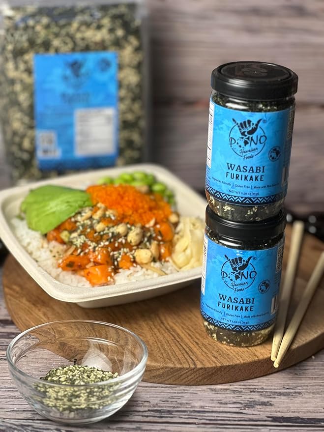 Pono Hawaiian WASABI NORI Furikake RiceSeasoning Premium Ingredients-Gluten-Free and Non-GMO-Multi Purpose Rice Seasoning–Free from Preservatives and Artificial Colors–Japanese Seasoning-2.5 oz (71g)