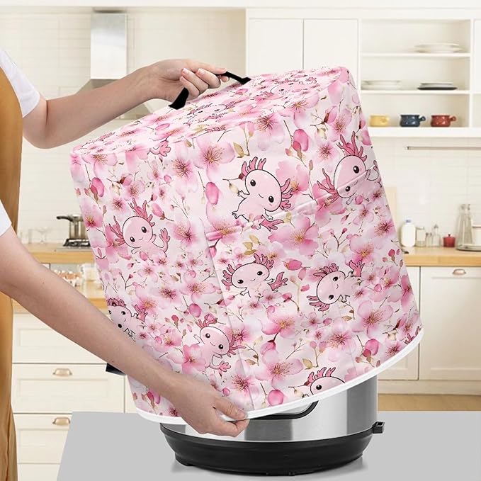 Axolotl Butterfly and Floral Print Kitchen Appliance Dust Cover with Pockets, Electric Pressure Cooker Cover Compatible with Crock Pot, Rice Cooker Cover, for 6 Qt Pot