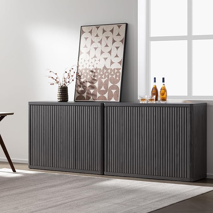 SICOTAS Buffet Cabinet with Storage Accent Sideboard with 6 Doors Modern 93.2" Credenza Fluted Buffet Table Media Console Cabinet Entryway Cabinets for Living Room Kitchen Dining Room Hallway