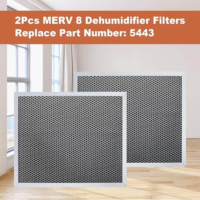 5443 MERV 8 Dehumidifier Filter Compatible with Aprilaire Whole-House Dehumidifiers 8191 8192 and Ventilation Models 8191 8192 Replacement Filters Washable 2 Packs - 10"x12"x1"