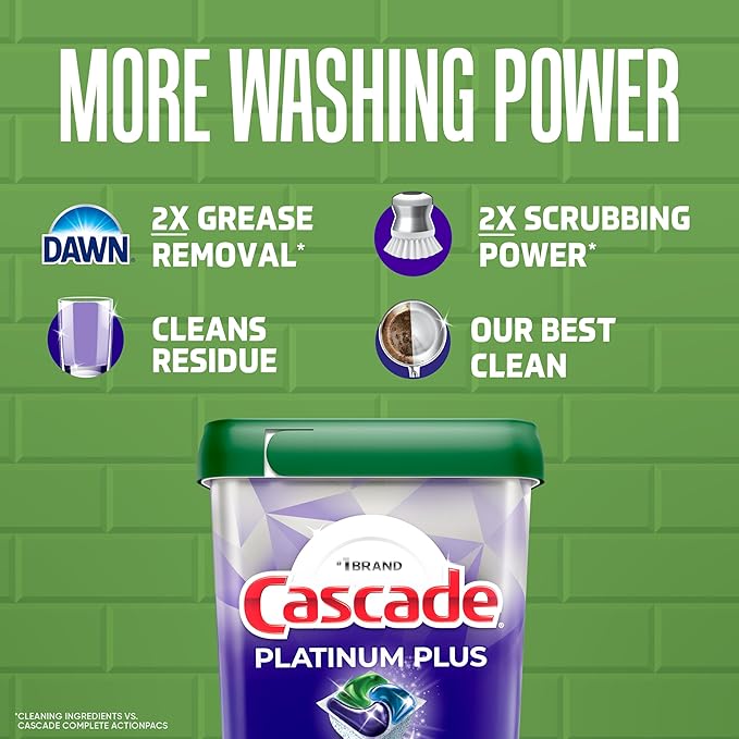 Cascade Platinum Plus Dishwasher Pods, Dishwasher Detergent, Dish Detergent Soap, Lemon, 19 Count