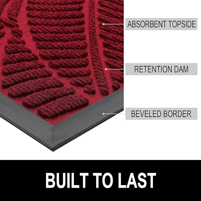 Colorxy Waterproof Doormat, Sturdy Natural Rubber Front Indoor Mat, Non Slip Low Profile Indoor Outdoor Door Mats, Stain and Fade Resistant Floor Mats, Easy Clean Patio Entry Mat, 48''x32'', Burgundy