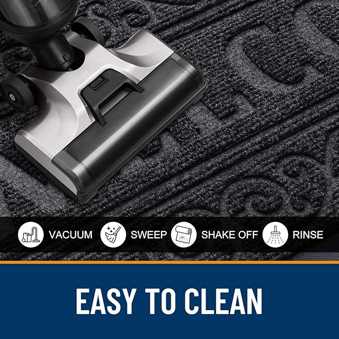 OLANLY Welcome Door Mat Indoor Outdoor Entrance, Heavy Duty Sturdy Front Door Mat, Waterproof All-Weather Doormat, Stain Resistant, Low Profile, Easy Clean Patio Entryway Mat, 29.5 x 17, Black