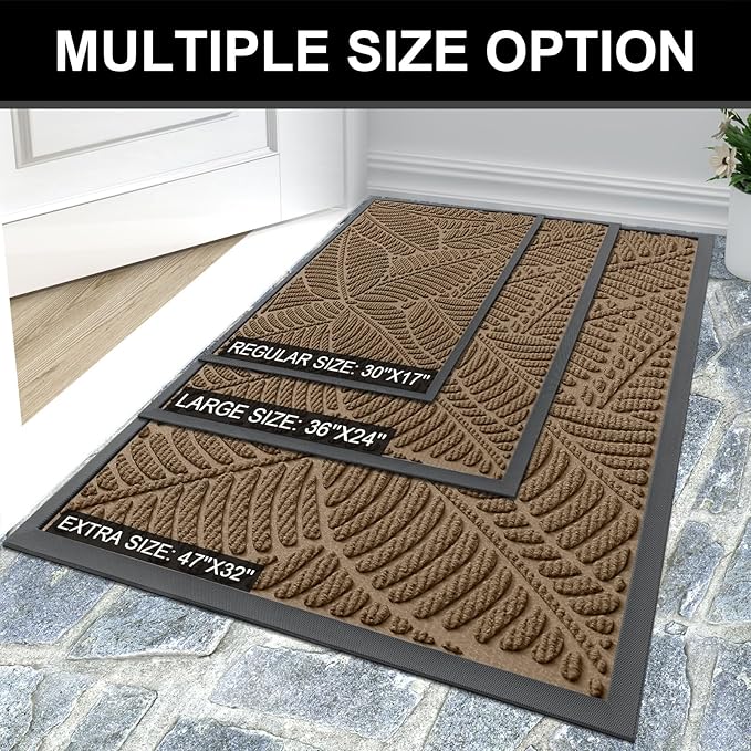 Colorxy Waterproof Doormat, Sturdy Natural Rubber Front Indoor Mat, Non Slip Low Profile Outdoor Door Mat, Stain and Fade Resistant Floor Mats, Easy Clean Patio Entry Mat, 71''x47'', Light Brown
