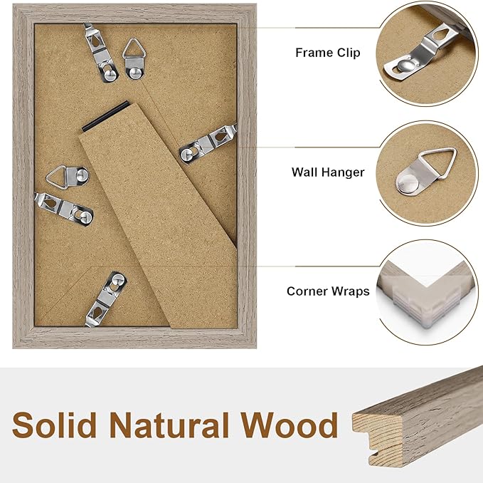 Vittanly 4x6 Picture Frame Set of 2, Solid Wood Frame for Wall or Tabletop, Display Photo 3.5x5 with Mat or 4x6 without Mat, Light Brown