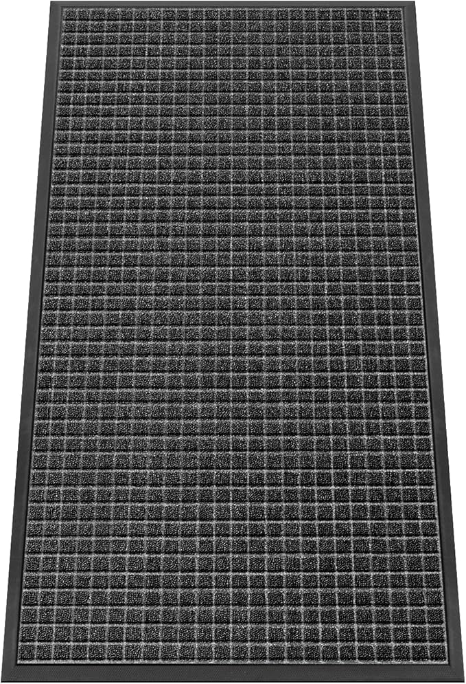 Kuyal Front Door Mat, 2'*4' Door Mat for Inside Outside Entrance,Waterproof Welcome Mats with Non-Slip Backing, Indoor Outdoor Entryway, Commercial Floor Mats, Durable & Easy to Clean, Dark Gray