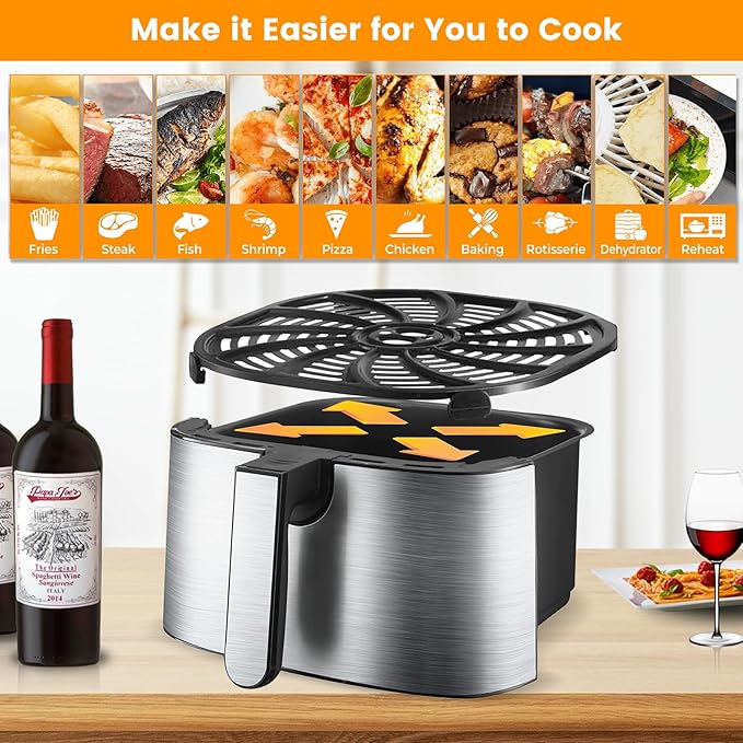 Air Fryer Accessories for Gourmia GAF798 GAF716 7QT Air Fryer, Food Grade Nonstick 8.97''*8.97'' Air Fryer Replacement Parts Rack Tray Grill Pan Grill Plate Crisper Plate, Dishwasher Safe