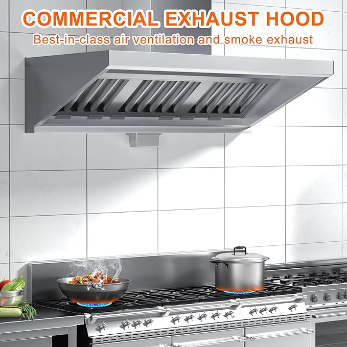 Commercial Exhaust Hood 8 FT Stainless Steel Concession Trailer Hood(No Motor) for Commercial Kitchen