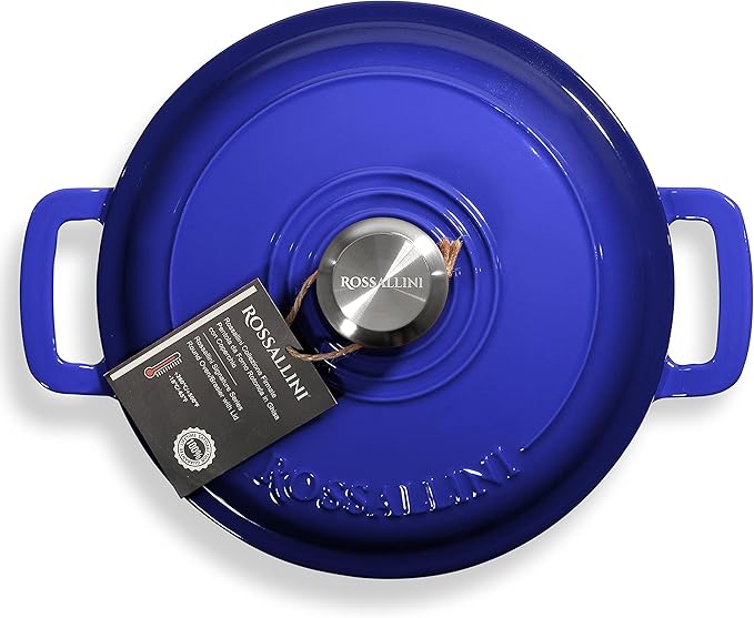 Signature Enameled Cast Iron Braiser, Non-Stick Serving Pot with Tight Fitting Lid for Perfect Roasting, Baking, Sauteing, Searing, and Pan Frying | 1.5Q (1.4L) - Indigo Blue