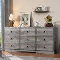 9 Drawer Dresser for Bedroom, 63'' Grey Chest of Drawers Wood, Large Storage for Clothes, Vintage Design, for Living Room, Bedroom, Hallway