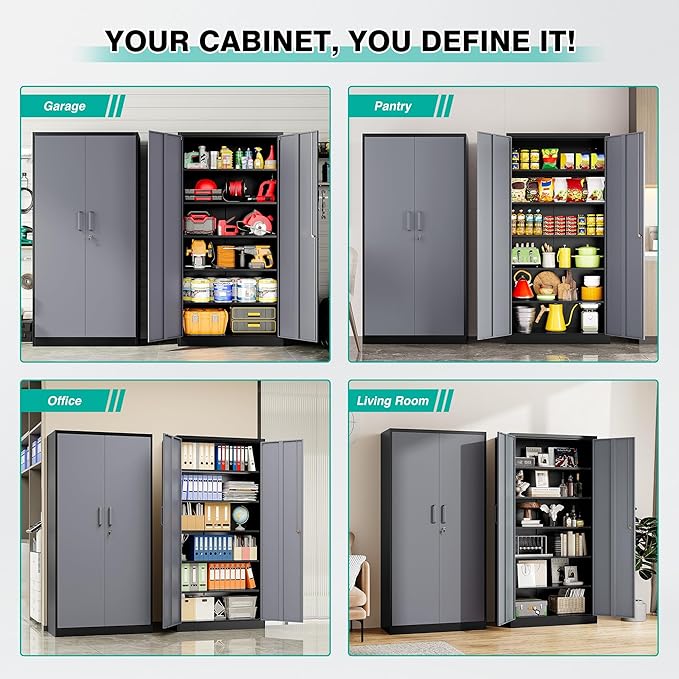 SISESOL Metal Storage Cabinet with 5 Adjustable Shelves,Garage Storage Cabinet with Lock,Metal Cabinets with Locking Doors,71" Lockable Tool Cabinets for Home,Office,Shop,Garage