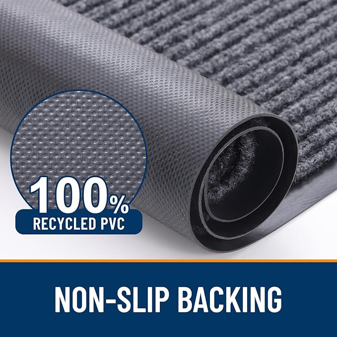 OLANLY Front Door Mat Indoor Outdoor Entrance, Waterproof Heavy Duty Doormat, Fade Resistant, Low Profile, Easy Clean Patio Porch Welcome Floor Mats for Entry, 47x17, Grey