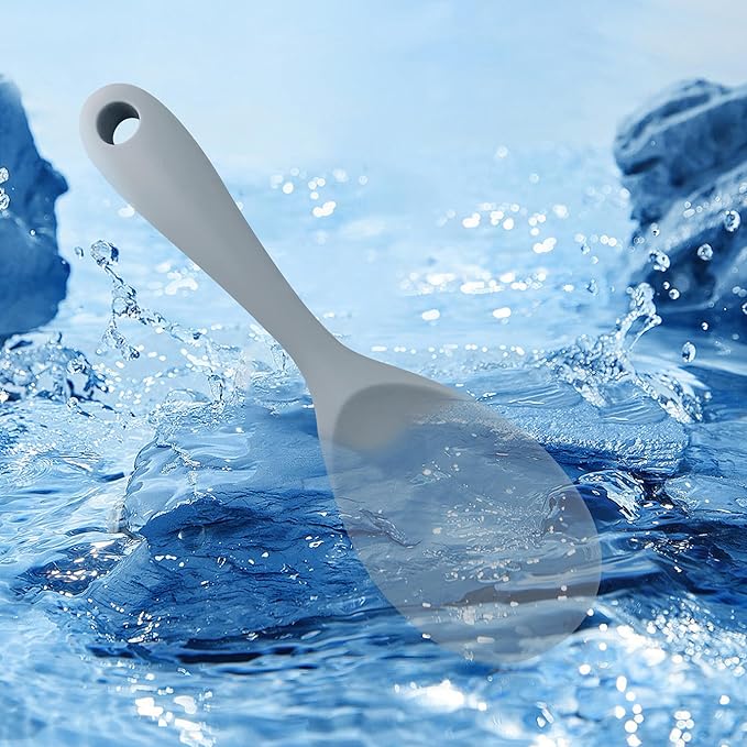 2PCS 8.8 Inch Silicone Rice Paddle Spoon, Gray Non Stick Rice Spatula, Heat Resistant Rice Cooker Spoon for Rice, Salads, Mashed Potato