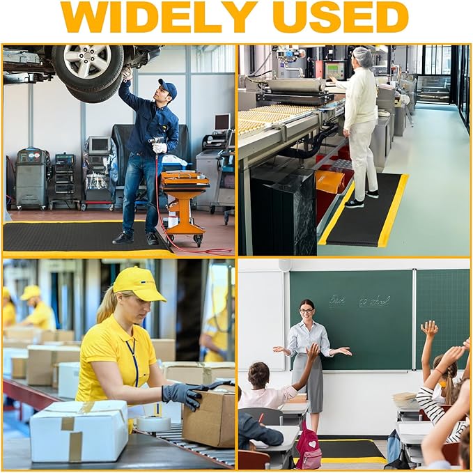 3 FT x 5 FT Anti Fatigue Mat, 15/16 Inch Thick Soft Sponge Ergonomic Mat, Non-Slip Industrial Grade Floor Mat, Easy to Clean, for Kitchen, Garage, Work, Shop, Black with Yellow Border