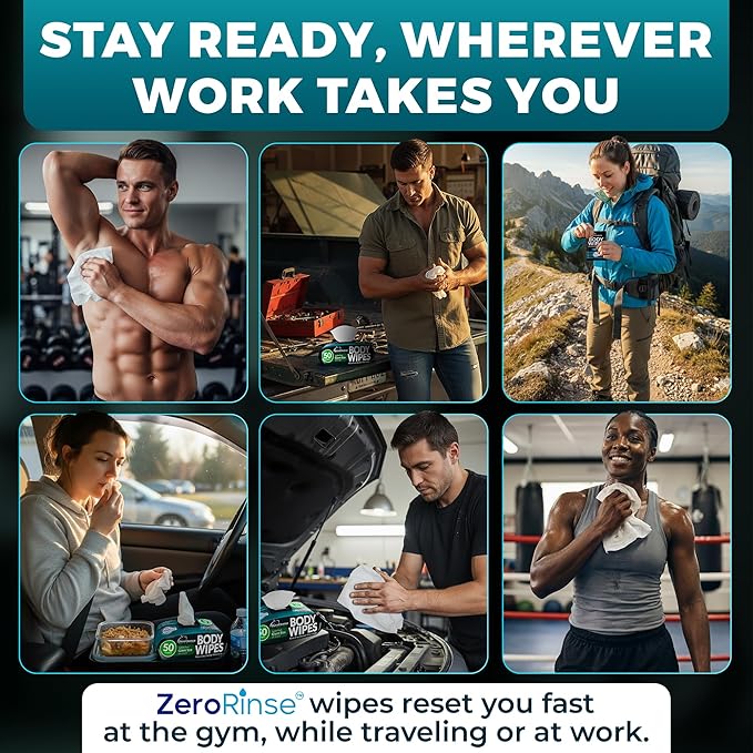 Body Wipes for Men (2pk) - 100 XL No Rinse Shower Sheets + 8 Travel Bath Wipes - 10 x 11.5" After Gym Adult Washcloths - Mens Deodorant & Face Towels For Camping Essentials, Survival Gear and Supplies