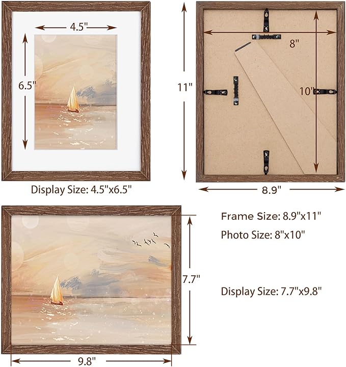 Fun Memories 8x10 Wood Picture Frame, Solid Oak Wood Frame 10x8 for Wall & Tabletop Display, 5x7 Picture Frame with Mat 8x10, 8 x 10 Photo Frame Wood with Tempered Glass, Walnut Color, 1 Pack