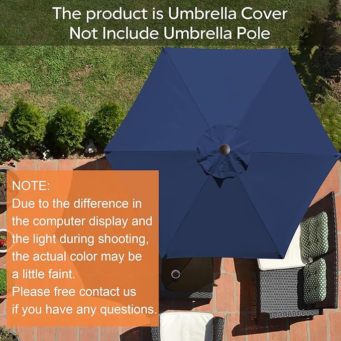 EliteShade USA 7.5FT Replacement Covers 6 Ribs Market Patio Umbrella Canopy Cover (CANOPY ONLY) (Navy Blue-8)