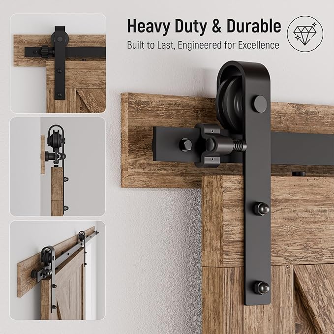 CCJH 13.6FT Single Sliding Barn Door Hardware Kit Black Basic Roller Carbon Steel Hanger Flat Track System for Closet Kitchen 1 Door 81 inch Wide