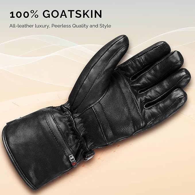 SAVIOR HEAT Heated Gloves for Men Women, Rechargeable Electric Heated Leather Skiing and Snowboarding Gloves