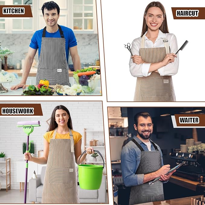 Janmercy 24 Pcs Aprons for Women Men with 2 Pockets Linen Cooking Kitchen Apron Adjustable Bib Chef Apron Bulk Aprons Unisex