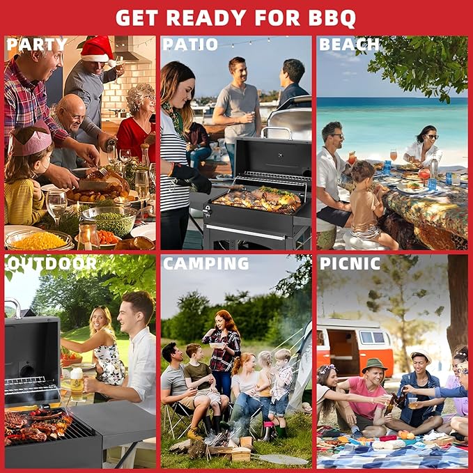 Charcoal Grill with Side Shelf, 353 Sq.Inch Cooking Area,Large Smoker Barbecue Grill with Warming Rack,Outdoor BBQ Grill with Charcoal Tray for Yard, Camping, Picnic