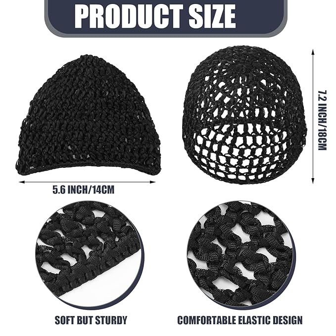 Geyoga 4 Pieces Mesh Crochet Hair Net Rayon Knit Snood Hat Thick Short Women Hairnet Snoods Cover Ornament for Sleeping (Black,Purple,Blue,Pink)