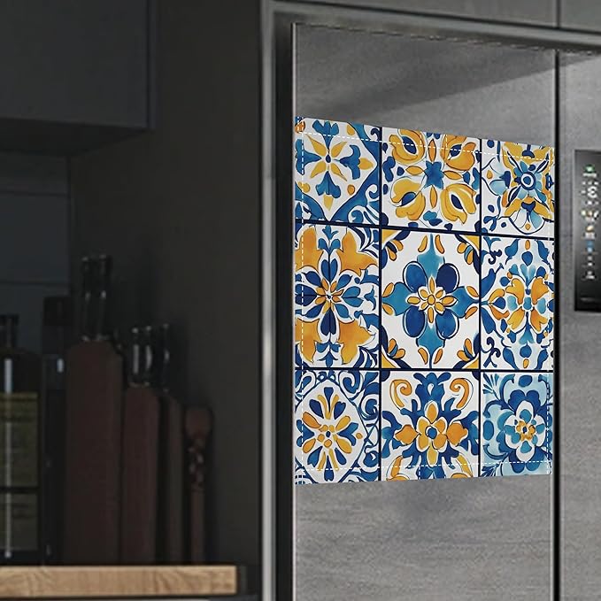 Troditional Spanish Magnetic Dishwasher Cover,Tile Pattern Dishwasher Covers for The Front Magnetic Dishwasher Panel Decal Cover for Kitchen 23x26inch