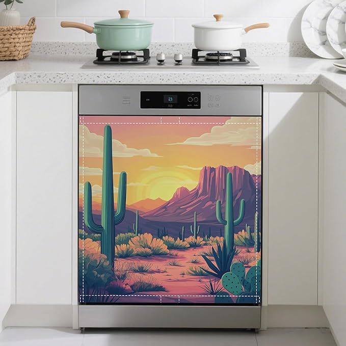 Dishwasher Magnet Cover,Desert Dishwasher Cover Magnetic Cacti Home Appliances Refrigerator Decorative 23" x 26"