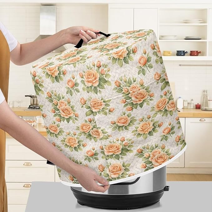 Xoenoiee Peach-colored Roses Print Kitchen Appliance Dust Cover with Pockets, Electric Pressure Cooker Cover Compatible with Crock Pot, Rice Cooker Covers, for 8 Qt