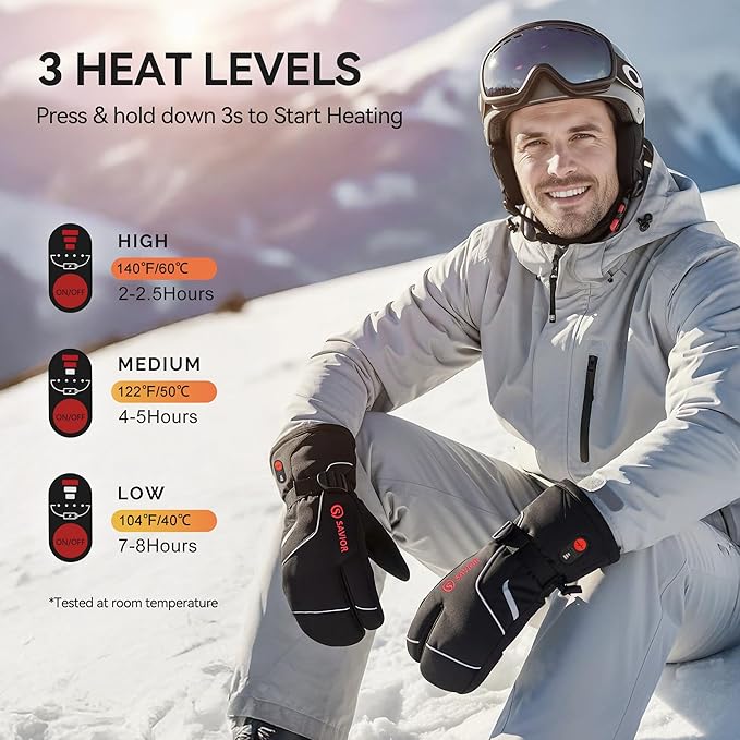 Heated Mittens Battery Gloves Men Women, SAVIOR HEAT Flexible Crab Finger Rechargeable Ski Mitten with 7.4V 2200mAh Battery for Winter Snow Skating Camping Hunting Hiking Motorcycle
