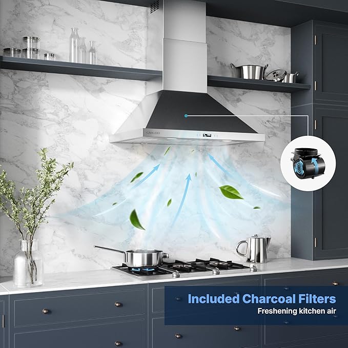 CAVALIERE Wall Mount Range Hood 30 Inch, 3-Year Warranty, Value-Focused 462 CFM Enhanced Stainless Steel, Ducted/Ductless Range Hood Convertible (Kit Included) LED Lights, Baffle Filter, Touch Control