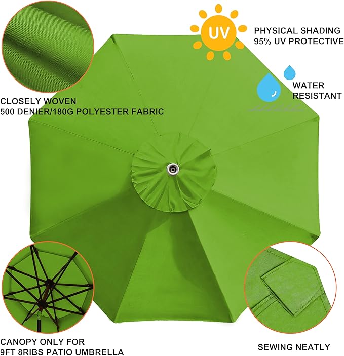 EliteShade USA 9FT Patio Umbrella Replacement Covers 8 Ribs Market Umbrella Canopy Cover (CANOPY ONLY) (Macaw Green)