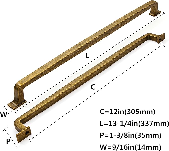 khtumeware 2 Pack 12 Inch Antique Brass Cabinet Pulls Vintage Drawer Pulls Kitchen Cabinet Hardware Kitchen Handles for Cabinets Cupboard Handles Drawer Handles