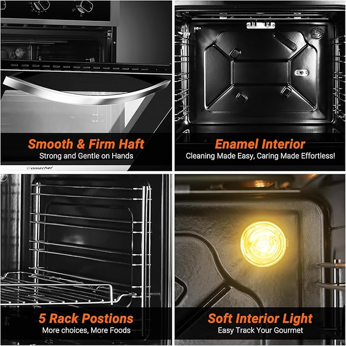 AMZCHEF 24" Single Wall Oven, 2.65 Cu.ft. Built-in Electric Wall Oven with 5 Cooking Functions, 360° ROTATING ROTISSERIE, 2200W, Mechanical Knobs Control, Timer, Stainless Steel Wall Oven for Kitchen
