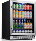 Phiestina Beverage Refrigerator 175 Cans Under Counter Beer Cooler 24 inch Quiet Built-in or Freestanding Beverage Fridge Glass Door Auto Defrost 5 Removable Shelves for Home Bar Office