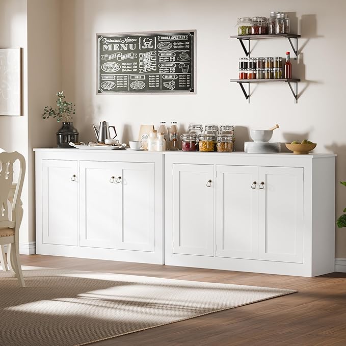 Cozy Castle Buffet Cabinet with Storage - Kitchen Storage Cabinet Wood Console Table Coffee Bar Accent Cabinets for Living Room Dining Room Entryway White 44.5" W