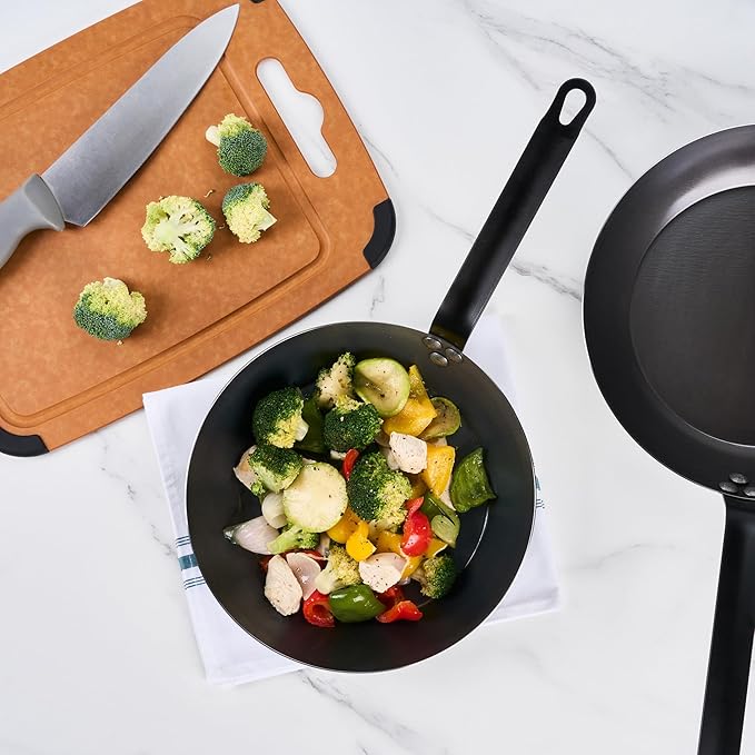 Restaurantware-Met Lux 10 Inch Fry Pan, 1 Lightweight Frying Pan - Induction-Ready, Triple-Riveted, Black Carbon Steel Cooking Skillet, Durable, For Searing, Sauteing, And Browning Food